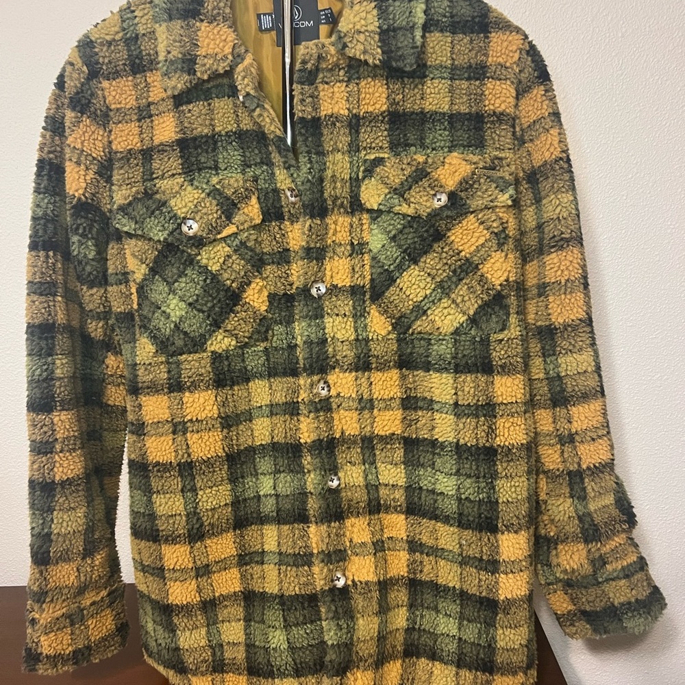 Volcom Plaid Sherpa Jacket in Yellow and Green